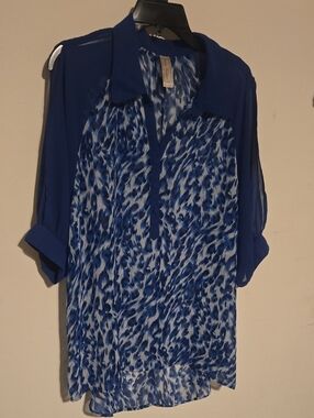 Women's Royal Blue Printed Chiffon Tunic Blouse